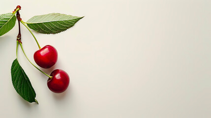 Minimalist Image of Two Vibrant Cherries on White.