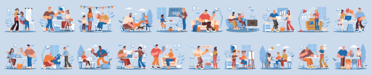 Wall Mural - mega set of big character concepts with people scene in flat cartoon design. illustrations cover lif