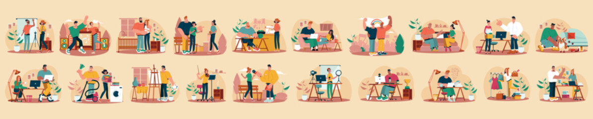 Wall Mural - bundle of big character concepts with people scene in flat cartoon design. a huge selection of color