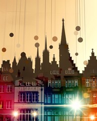 Wall Mural - Münster City Skyline Double Exposure Composite Art - A group of buildings with a group of windows