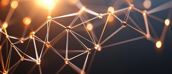 Abstract network structure with glowing nodes and connecting lines, representing technology and innovation in a digital landscape.