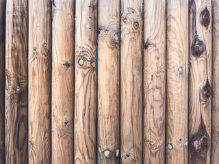 Wall Mural - A row of wooden posts with a grainy texture. The wood appears to be weathered and aged, giving the scene a rustic and natural feel. The arrangement of the posts creates a sense of order and structure