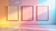 © KEA - Three vertically empty square frames on a pastel multicolored wall