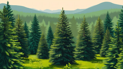 Wall Mural - Evergreen Forest View Generative AI
