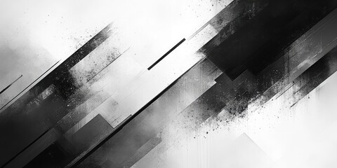 Poster - Abstract Black and White Geometric Shapes with Spatter