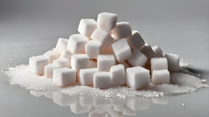 a pile of sugar cubes on a white background