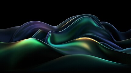 Wall Mural - Abstract flowing waves with iridescent colors on a dark background.