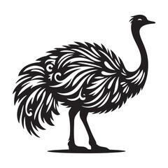 Ostrich silhouette vector illustration, Ostrich emu bird vector illustration on a white background