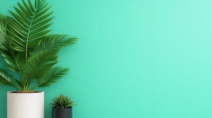 Wall Mural - Minimalist Green Wall with Plants - Perfect for Product Mockups or Backgrounds