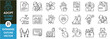 © Parbat - A set of line icons related to Adopt. Adoption, care, cat, dog, pet, child, family, parents, agreement, plant, documents, and so on. Vector outline icons set.