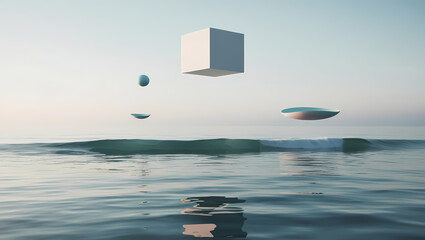 Canvas Print - surreal cube ocean generative ai
