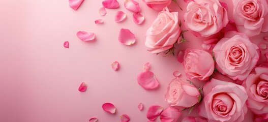 Wall Mural - Pink roses with pink petals and pink stems