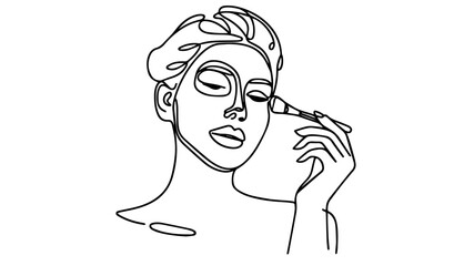 woman with a beauty care face mask one line illustration