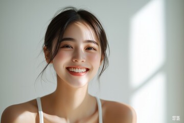 Beautiful young Asian woman smiling and happy created with Generative AI