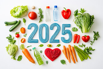 Composition of fresh vegetables and the year 2025 suggesting healthy eating resolutions