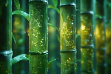 Wall Mural - Close-up of Green Bamboo Stalks with Sunlight Filtering Through