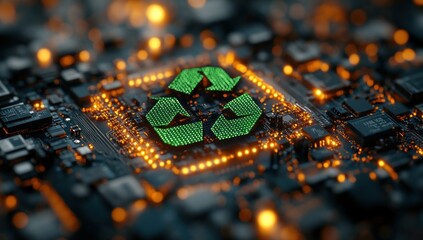 Canvas Print - Recycle Symbol on a Circuit Board