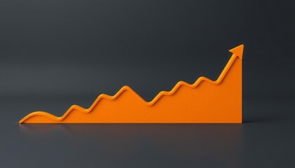 Line graph in 3D with a vibrant orange ascent on a dark minimalistic background symbolizing an effective rise in budget control and financial planning