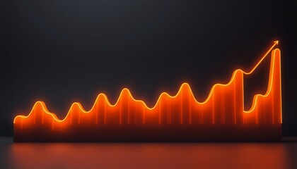 Wall Mural - luxurious 3d line graph with glowing orange segments climbing higher on a dark background emphasizing steady financial growth with a sleek minimalist style