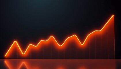 Wall Mural - Stylish 3D line graph with glowing orange trend on a dark backdrop capturing financial growth with a touch of contemporary luxury and elegance