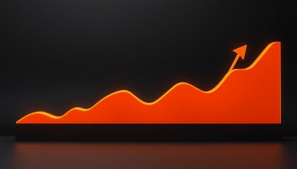 Wall Mural - Minimalist black backdrop with a rising 3D line graph glowing orange segments highlight financial growth sleek and modern design illustrating effective budget management