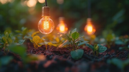 Canvas Print - Lightbulb illuminating a small plant