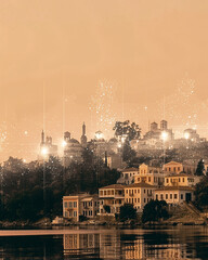 Wall Mural - Euboea Greece City Skyline at Dawn - A city with buildings and trees