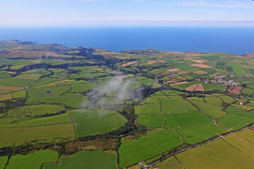 Poster - Aerial view of the fields and coast of North Devon, England