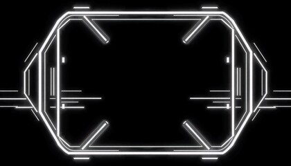 Wall Mural - monochrome cyberpunk vector frame with white lines on a black background featuring a square shape with rounded corners and cross elements for a futuristic minimalist look