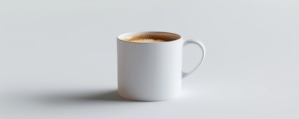 White ceramic mug with latte on white background, 4K hyperrealistic photo