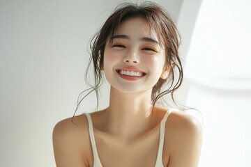 Beautiful young Asian woman smiling and happy created with Generative AI