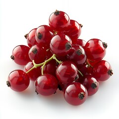 A cluster of shiny red currants arranged on a white background.