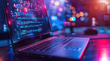 Laptop with Code Screen Closeup