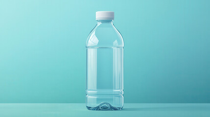 Clear water bottle, minimalist design, empty label space, vibrant colors, suitable for branding, modern aesthetic, versatile for various uses, eye-catching simplicity