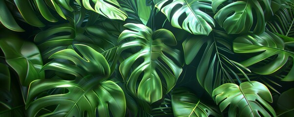 Wall Mural - Thick tropical foliage with large leaves, 4K hyperrealistic photo