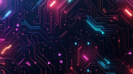 Wall Mural - neon circuit aesthetic, a sleek design featuring a simplified circuit board pattern illuminated by v