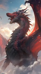 Wall Mural - Red anime manga dragon