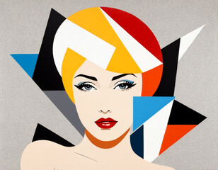 Wall Mural - Bright abstract portrait of a woman with colorful geometric shapes in the background