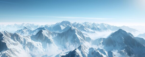 Wall Mural - Snow-capped mountains under a clear blue sky, 4K hyperrealistic photo