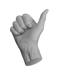 Thumb up gesture, hand showing good, finger like, yes okay, isolated sign. Approve symbol satisfaction, success, confirm choice, accept agree, white background.