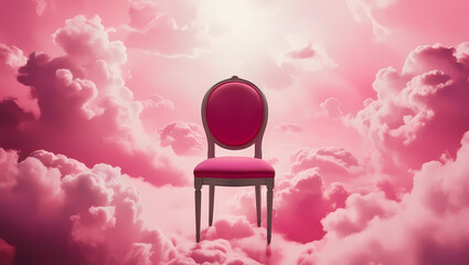 Wall Mural - empty chair in surreal pink heaven generative ai