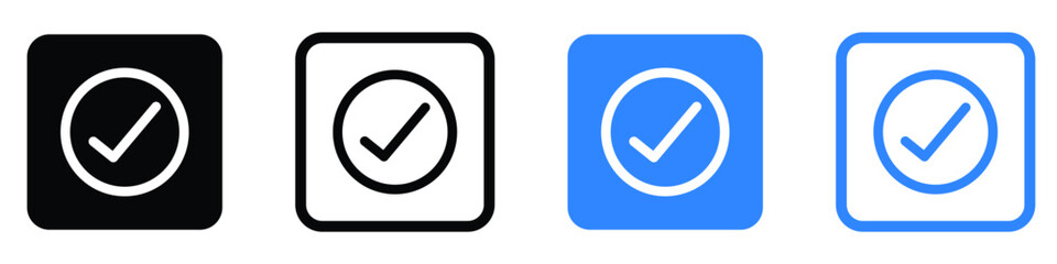 Wall Mural - check box icon with correct, accept checkmark icons black and blue tick box.
