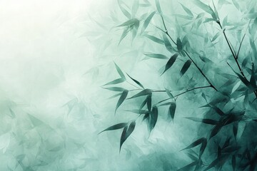 Wall Mural - Abstract Green Bamboo Leaf Design with Soft Focus