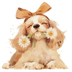 Wall Mural - PNG  Cute puppy with daisies