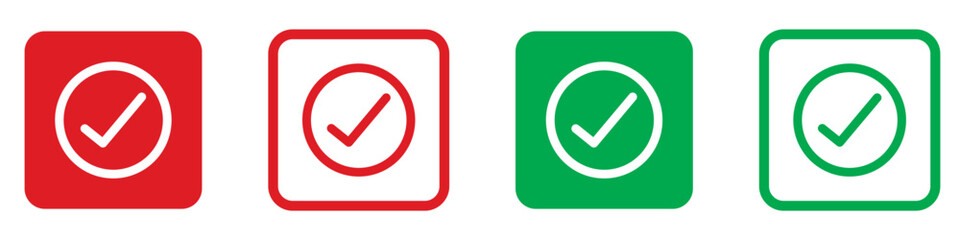 Wall Mural - check box icon with correct, accept checkmark icons red and green tick box.