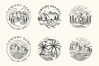 © rina - set monoline Mountain line art vector logo. mountain trees and nature, perfect for adventure or nature lovers