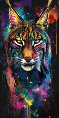 Sticker - bobcat, vibrant colors, watercolors, dark comic style, 