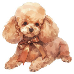 Canvas Print - PNG  Adorable poodle with ribbon