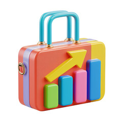 Wall Mural - 3d icon of a colorful briefcase with a financial growth chart, white isolated background for clippin