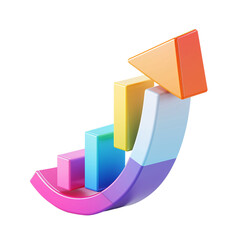 Wall Mural - 3d icon of a colorful financial growth arrow, white isolated background for clipping
